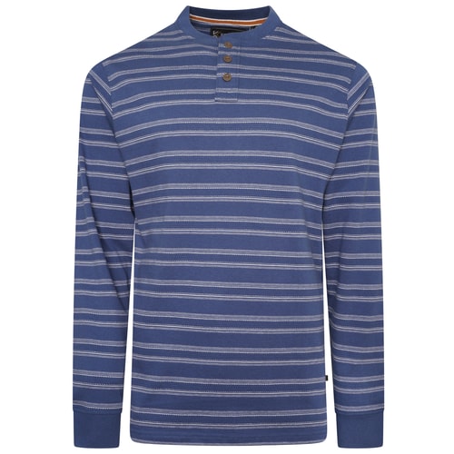 KAM – Langärmliges Henley-T-Shirt mit geprägtem Waffelstreifen, Indigoblau